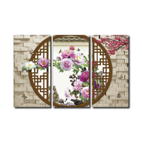 Tranh 3D treo tường Vườn Hoa Bên Khung Cửa