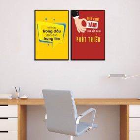 Tranh gỗ cổ động Làm việc có tâm