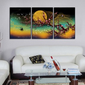 Tranh nghệ thuật hoa đào chim én