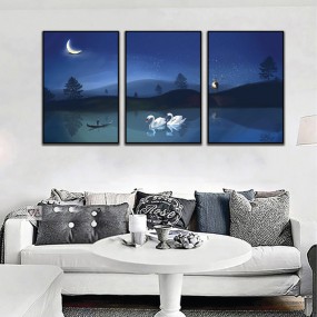 Tranh nội thất trang nhã cảnh đẹp hồ đêm POST3-327