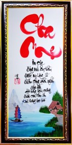 Tranh thư pháp vẽ tay chữ cha mẹ
