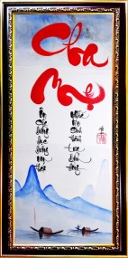 Tranh thư pháp vẽ tay chữ cha mẹ
