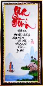 Tranh thư pháp vẽ tay chữ gia đình