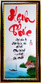 Tranh thư pháp vẽ tay chữ hạnh phúc