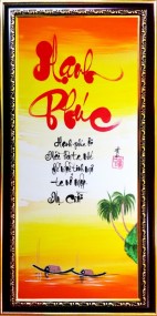 Tranh thư pháp vẽ tay chữ hạnh phúc
